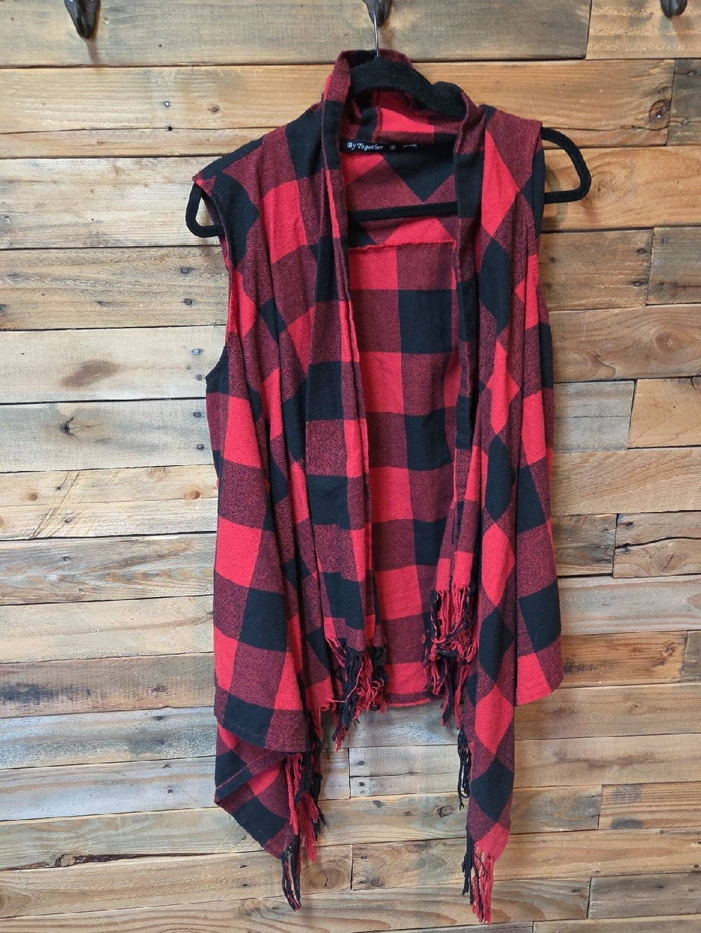 By Together Red and Black Buffalo Plaid Open-Front Cardigan